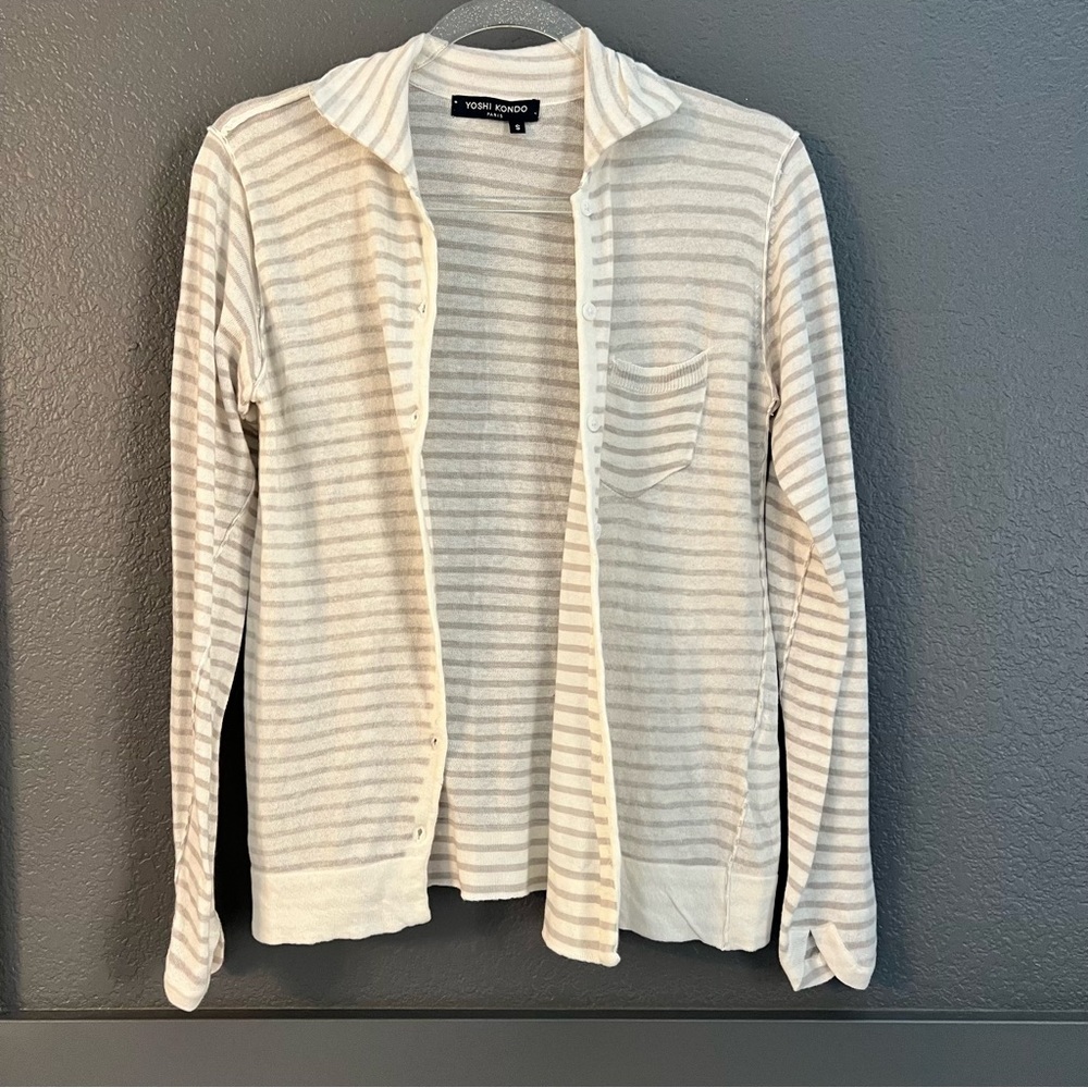 YOSHI KONDO • Tea cardigan • white gray striped • Small